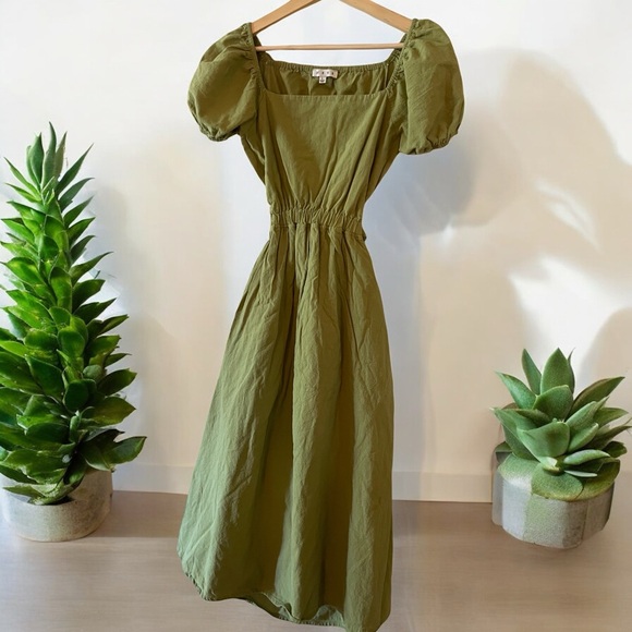 HYFVE Olive Green Square Neck Puff Sleeve Maxi Dress - Picture 4 of 8
